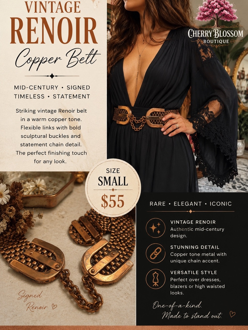 RENOIR Copper-Tone Chain Link SOLID Belt